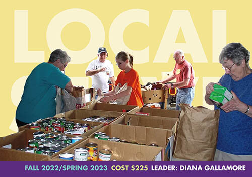 five individuals sorting food donations