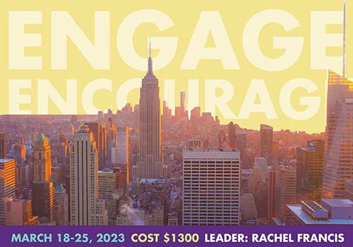New York City skyline with word encourage above it