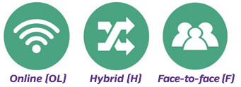 icons representing online, hybrid, and face-to-face course options