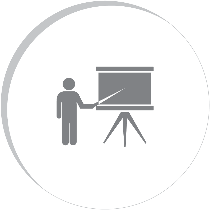 teacher pointing to display board icon