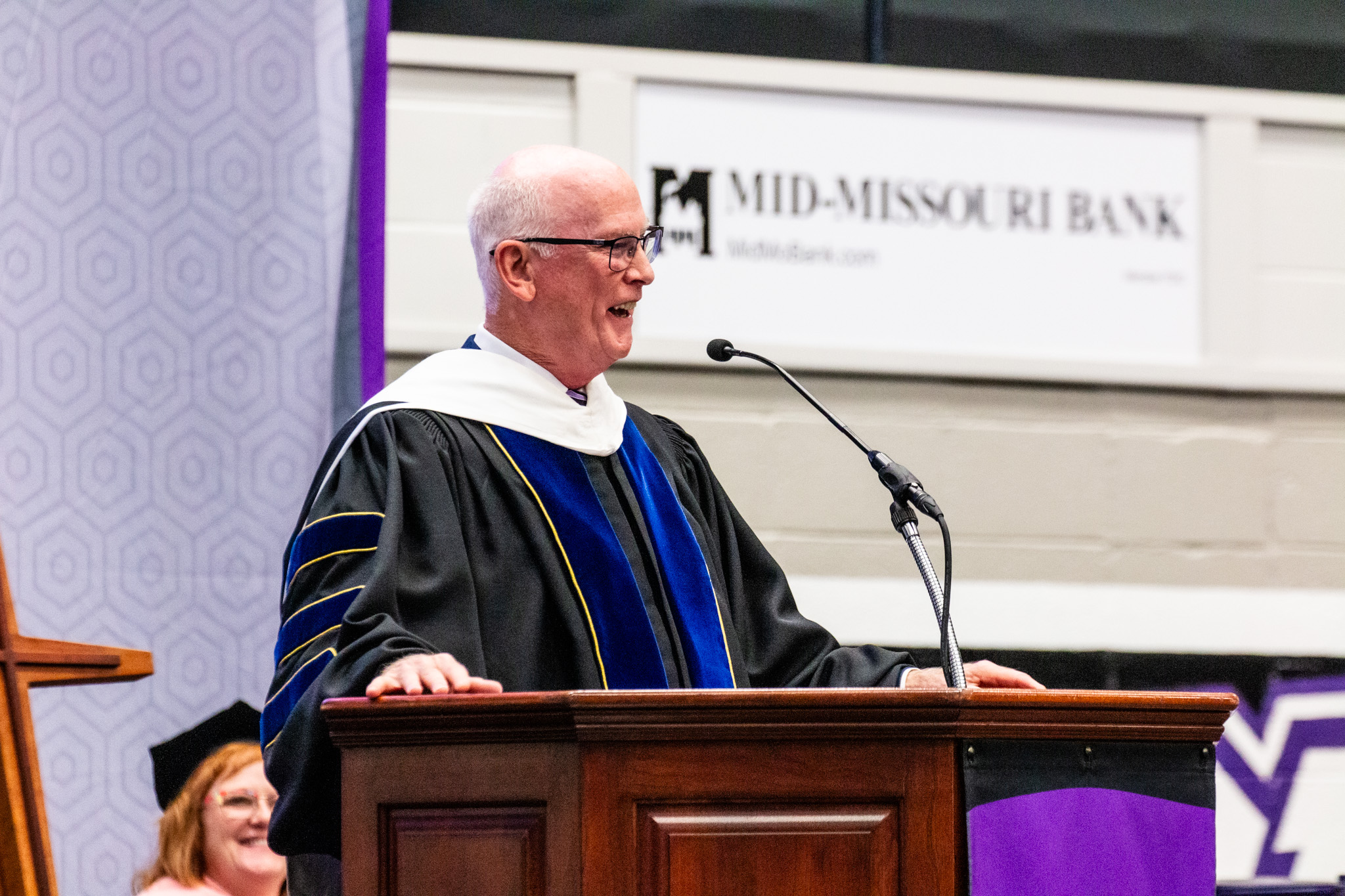 Bill Hennessey presents the commencement address at the 2026 SBU graduation ceremonies.