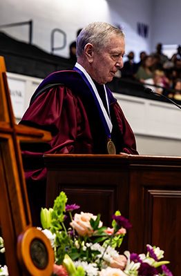 John Ashcroft speaking during commencement