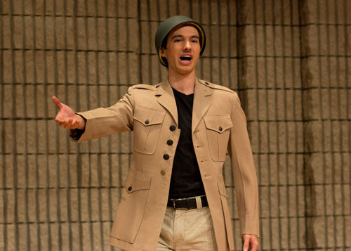 Franz Liebkind (Joel Walley) demonstrates how to sing his comical ballad.