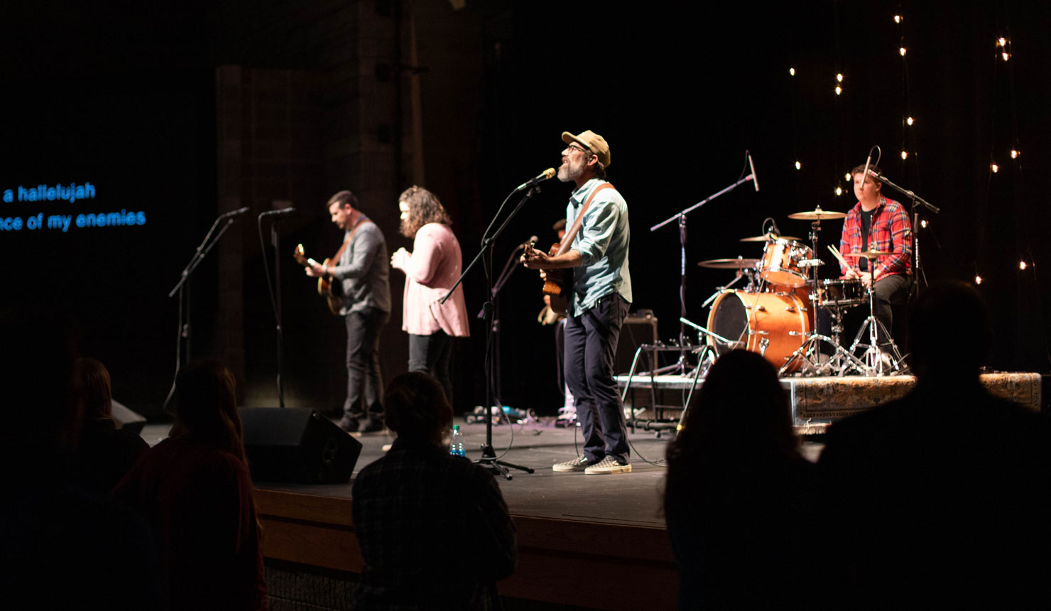 band performing on chapel stage