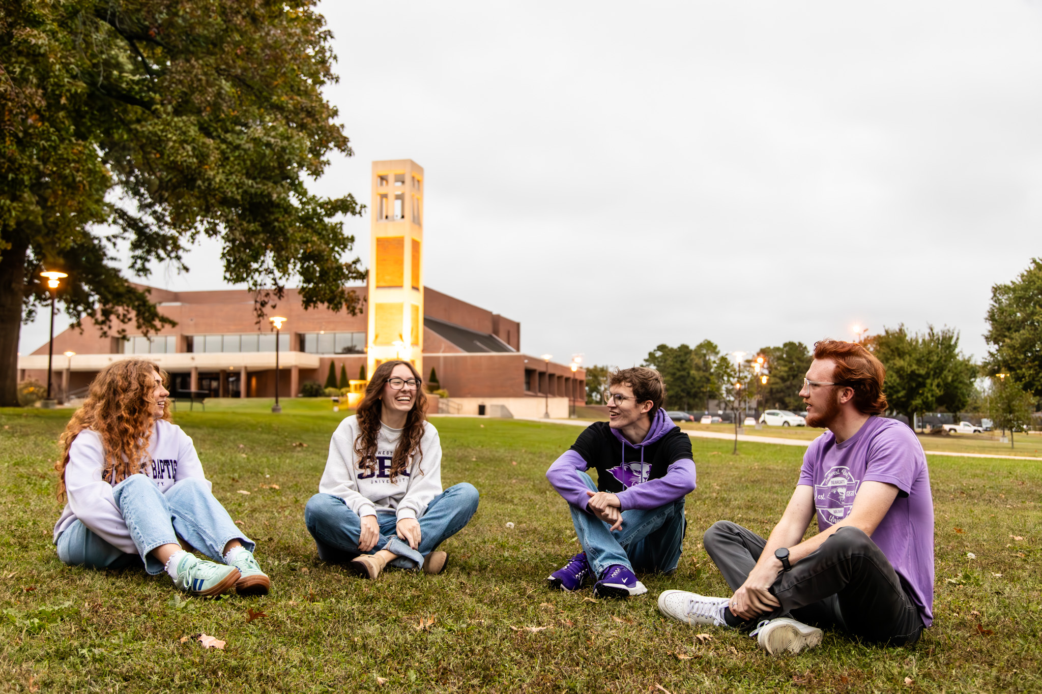Students smiling on quad