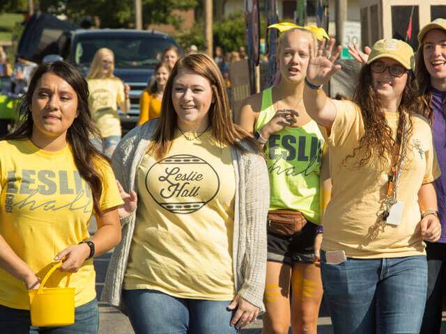 Female students in homecoming parade