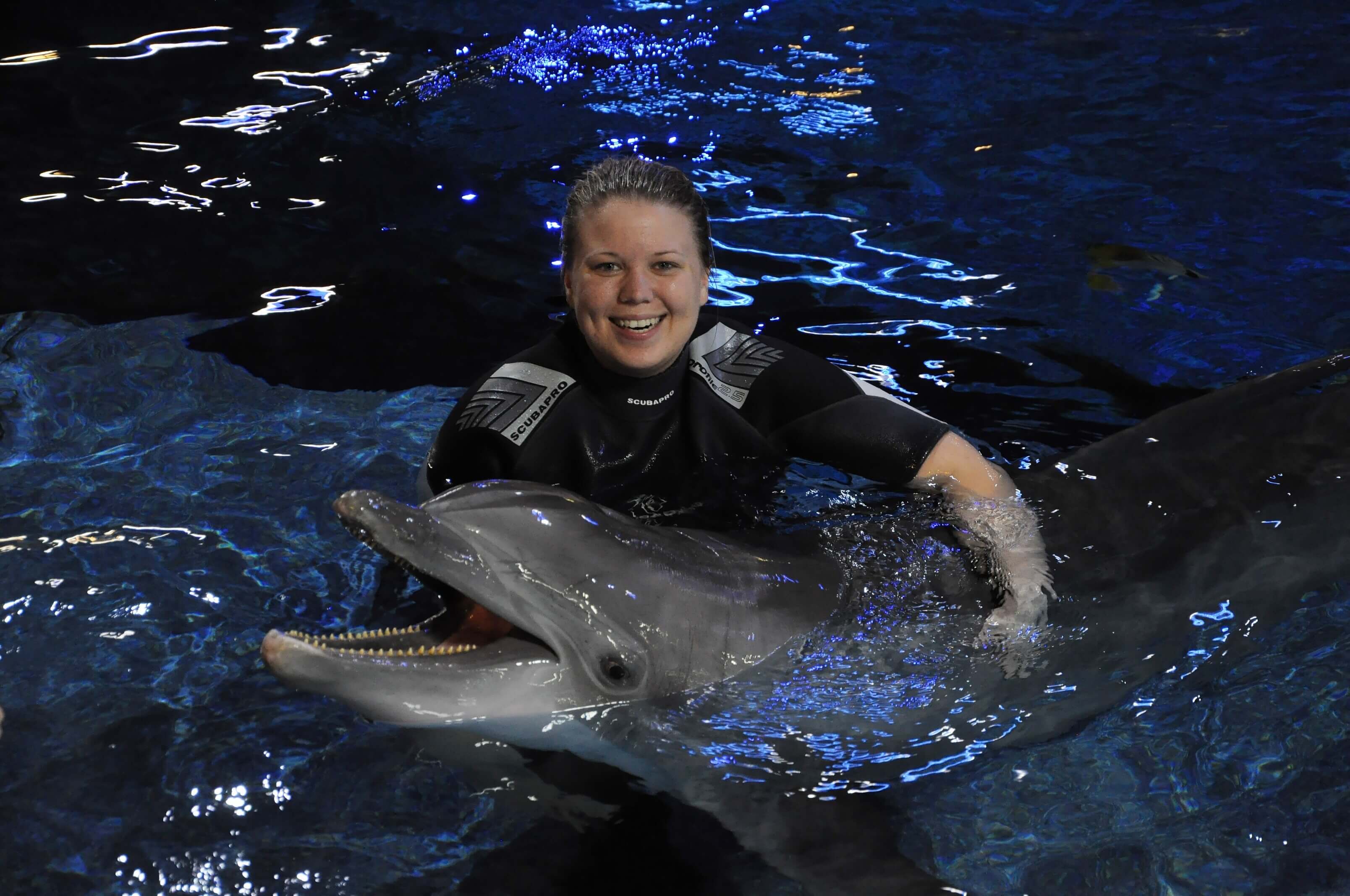 Hunter King, SBU student, recently interned at Disney working with manatees and dolphins